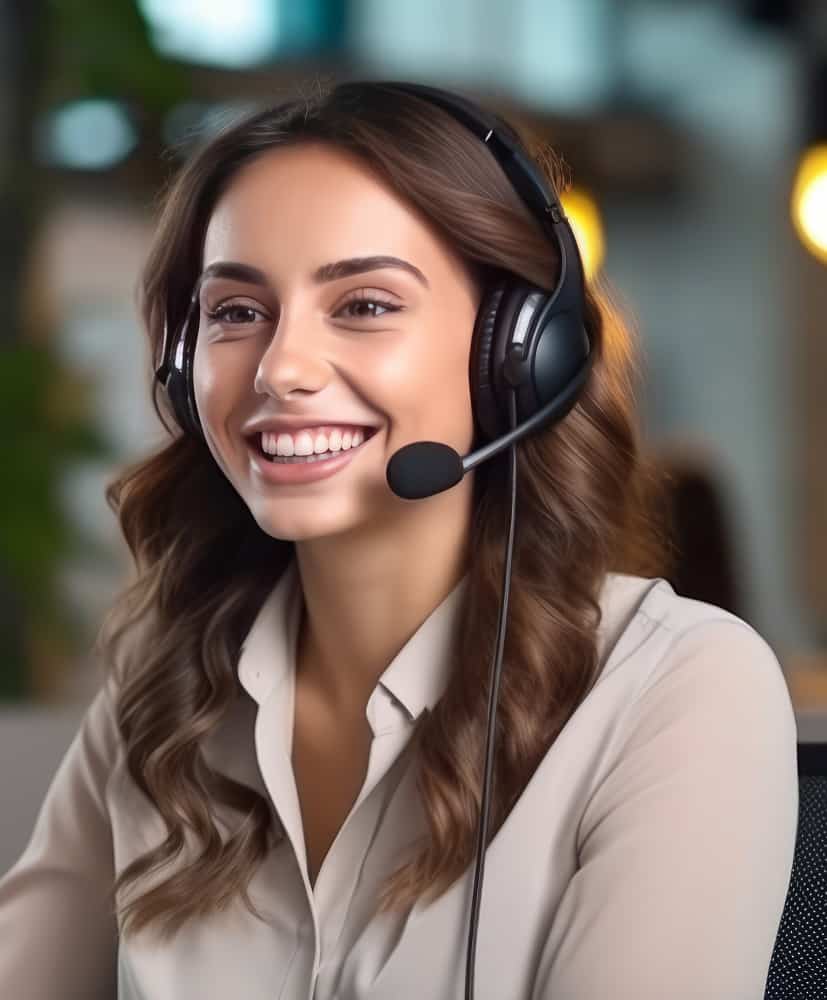 Kundenmanagerin-fuer-Kaffeevollautomaten-sitzt-im-Buero-einer-Firma-fuer-Kaffeevollautomaten-und-telefonniert-mit-einem-neuen-Kunden